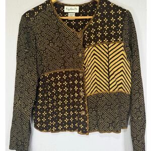 Key Lime Pie Cardigan Women Patchwork Indie Brown Artsy Size L Y2K Whimsical